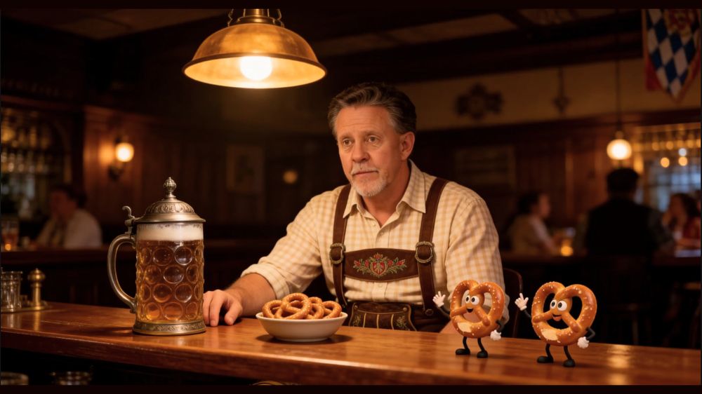 A generated bar scene with two animated pretzels