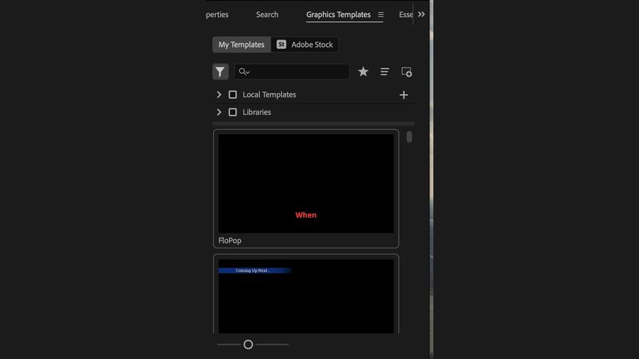 The Graphics Templates panel with local templates installed