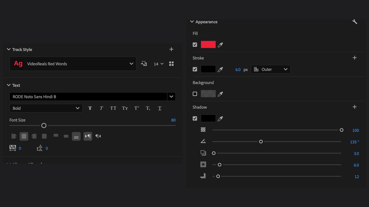 The caption track style properties