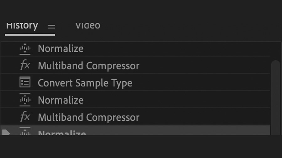 Audition History panel showing the processing order